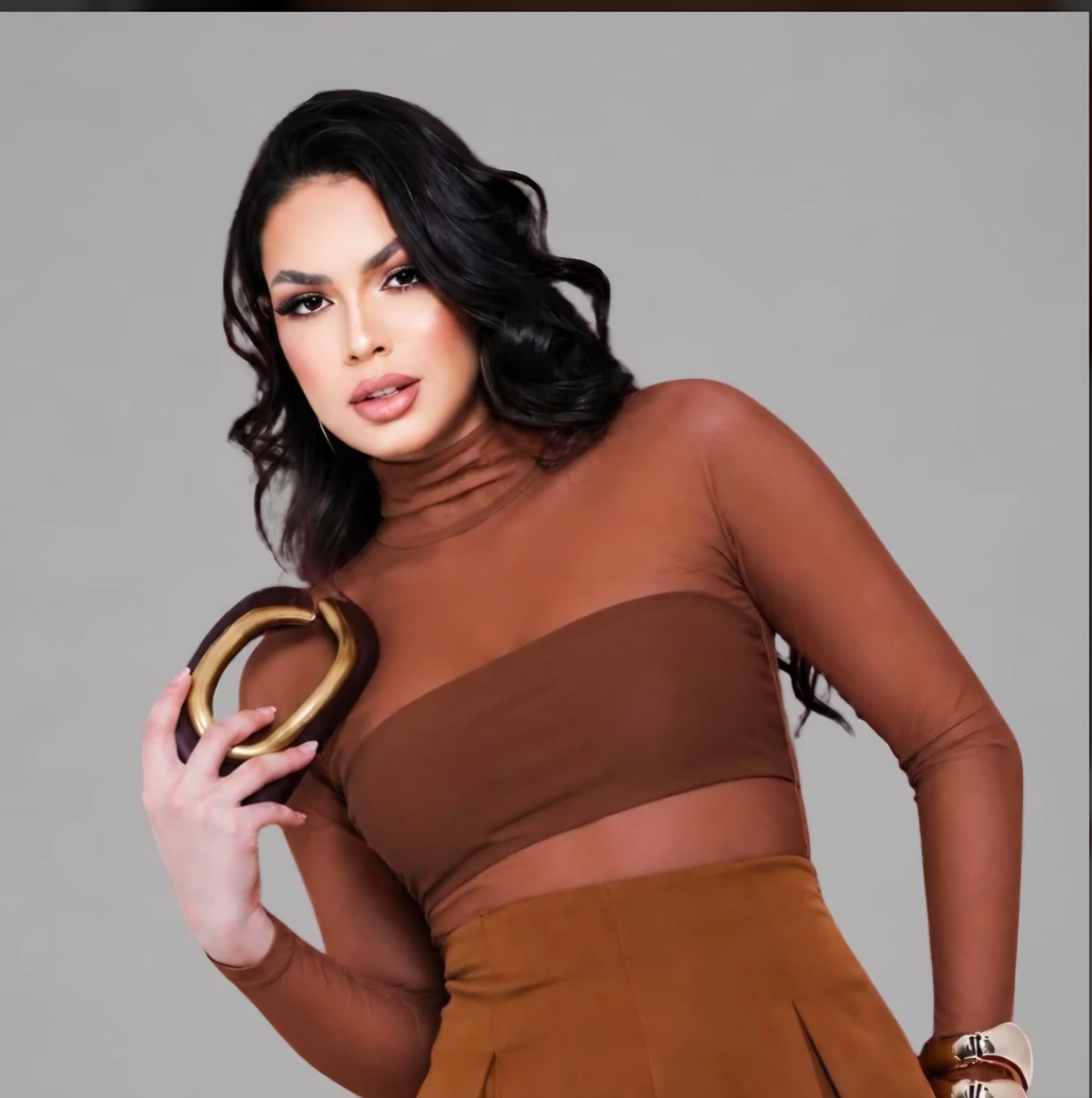 BLUSA GOLA ALTA E MANGA TULE 