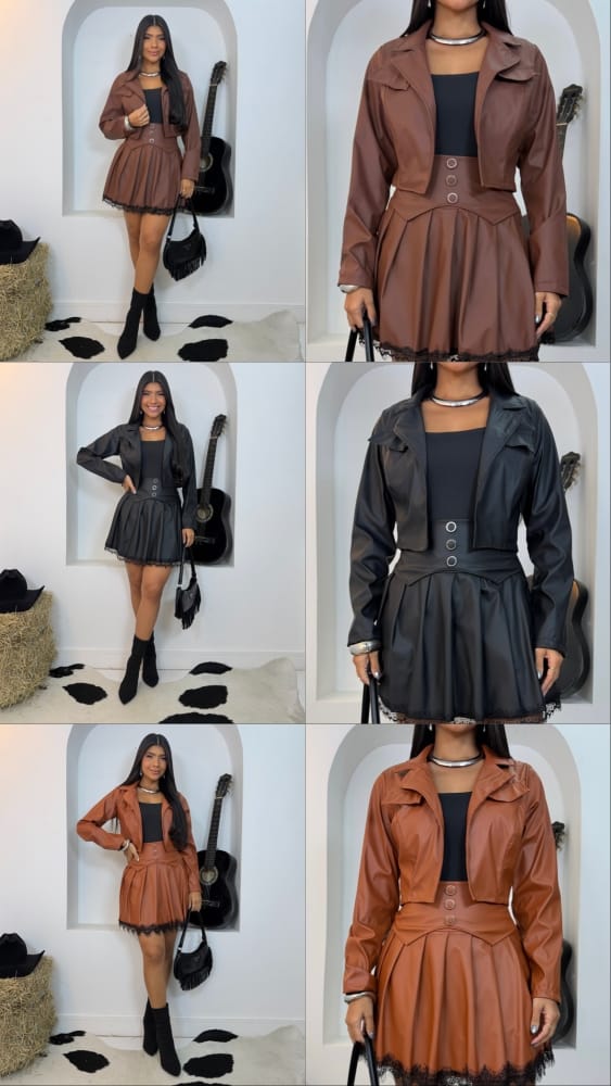 conjunto couro jaqueta colegial