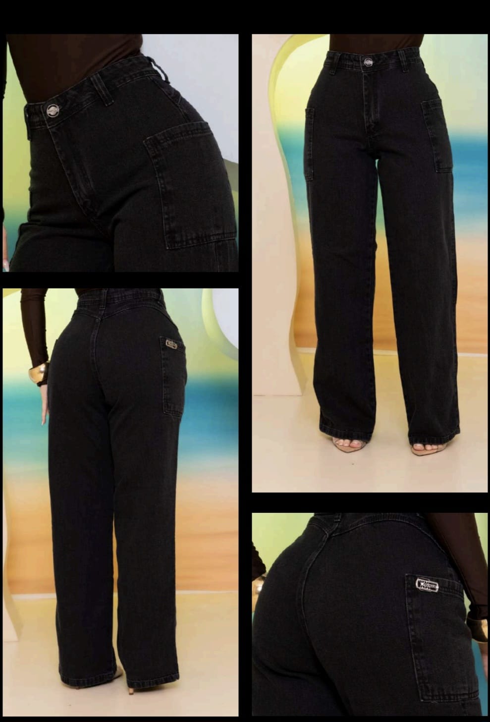 CALÇA BOLSO LATERAL PRETO VINTAGE