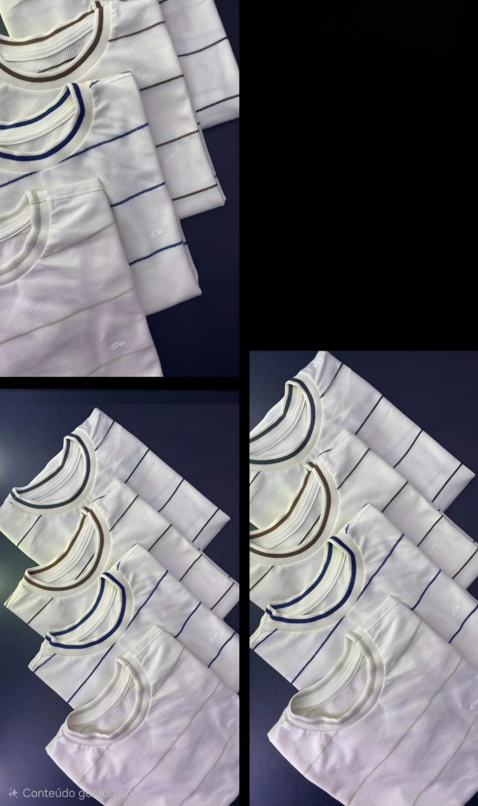 camiseta gola careca listrada texturizada